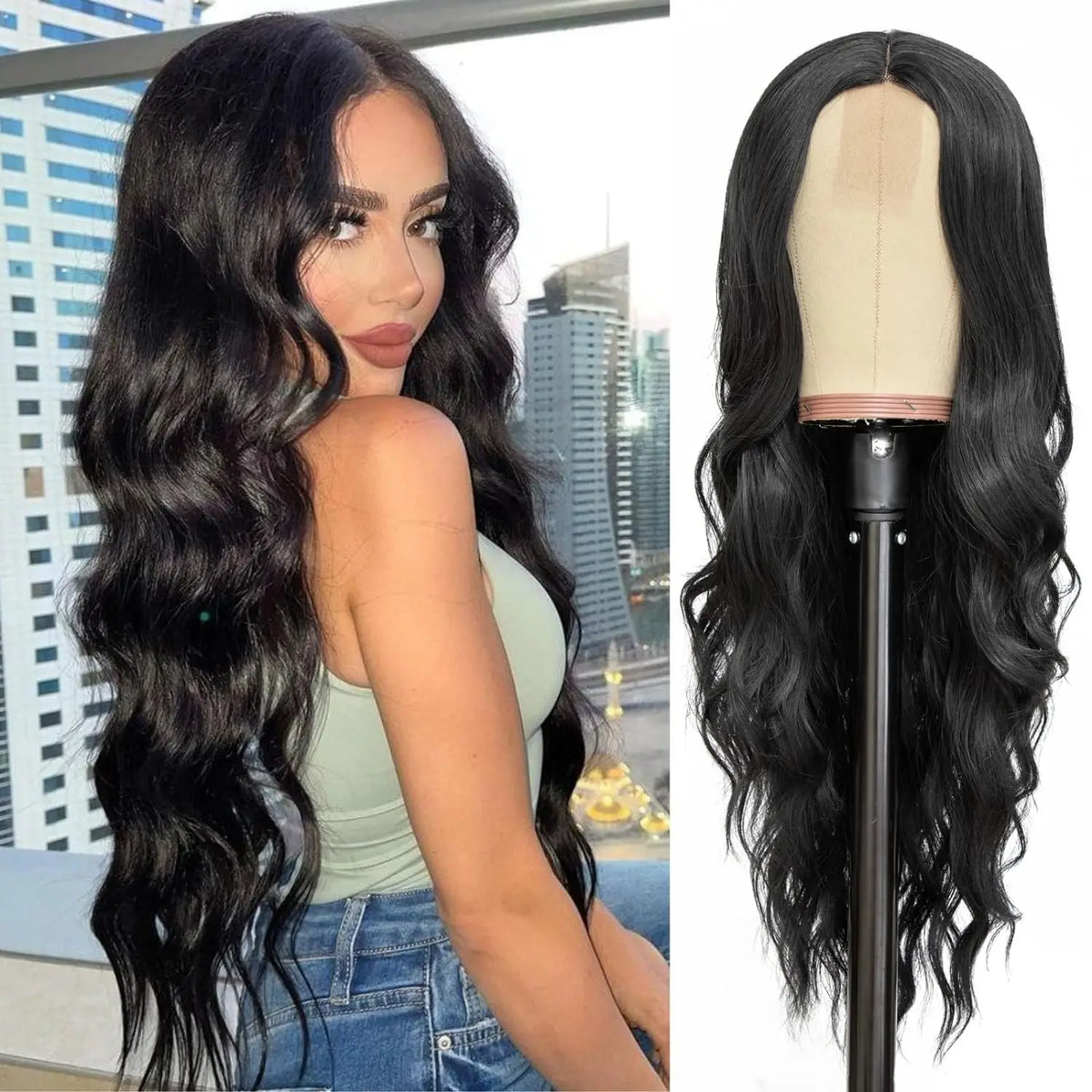 Synthetic Middle Part Wavy Lace Front Wig For Women