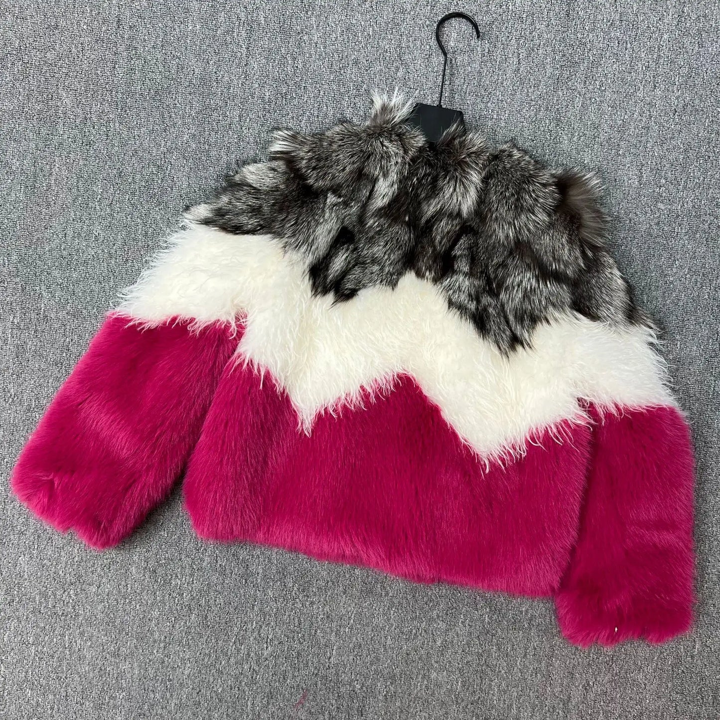 Spliced Fashion Color-Block Faux Fur Coat Thickened Warm Fur Women Winter Clothes Women 2025 Fashion Coats Short Jacket