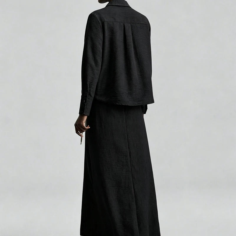 Loose Lapel Two Piece Shirt And Skirt Set for Women