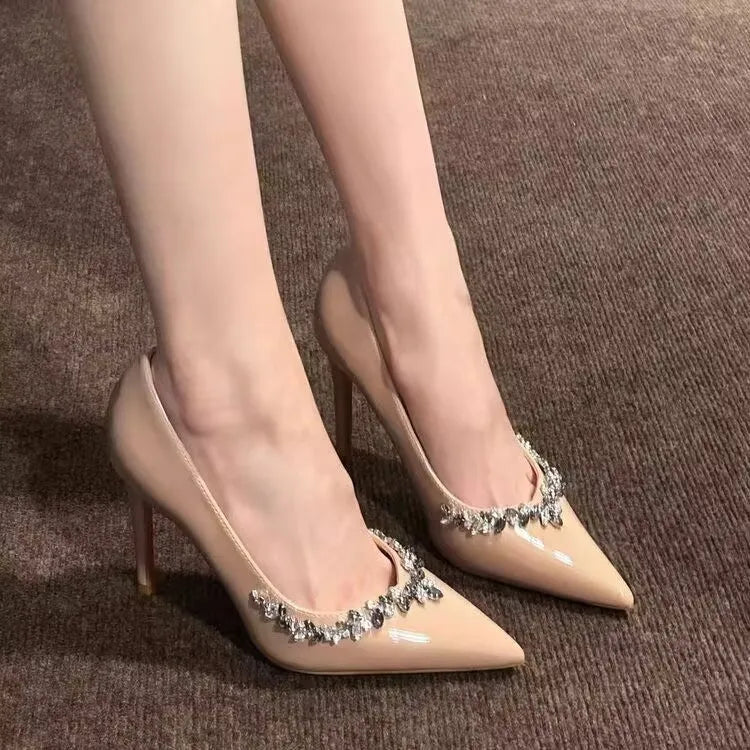 Purple Satin Rhinestone Pointed Toe High Heels For Women