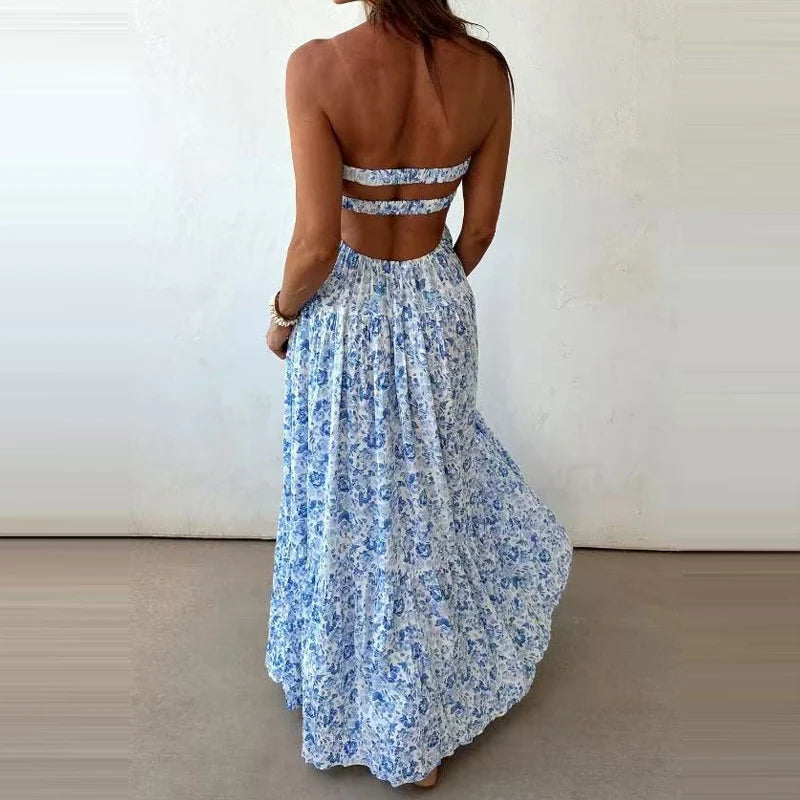 Off Shoulder Pleated Bohemian Maxi Dress for Women