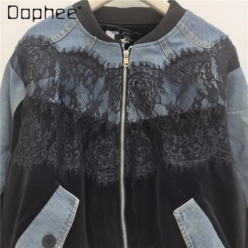 Casual Relaxed Fit Velvet Baseball Jacket for Women