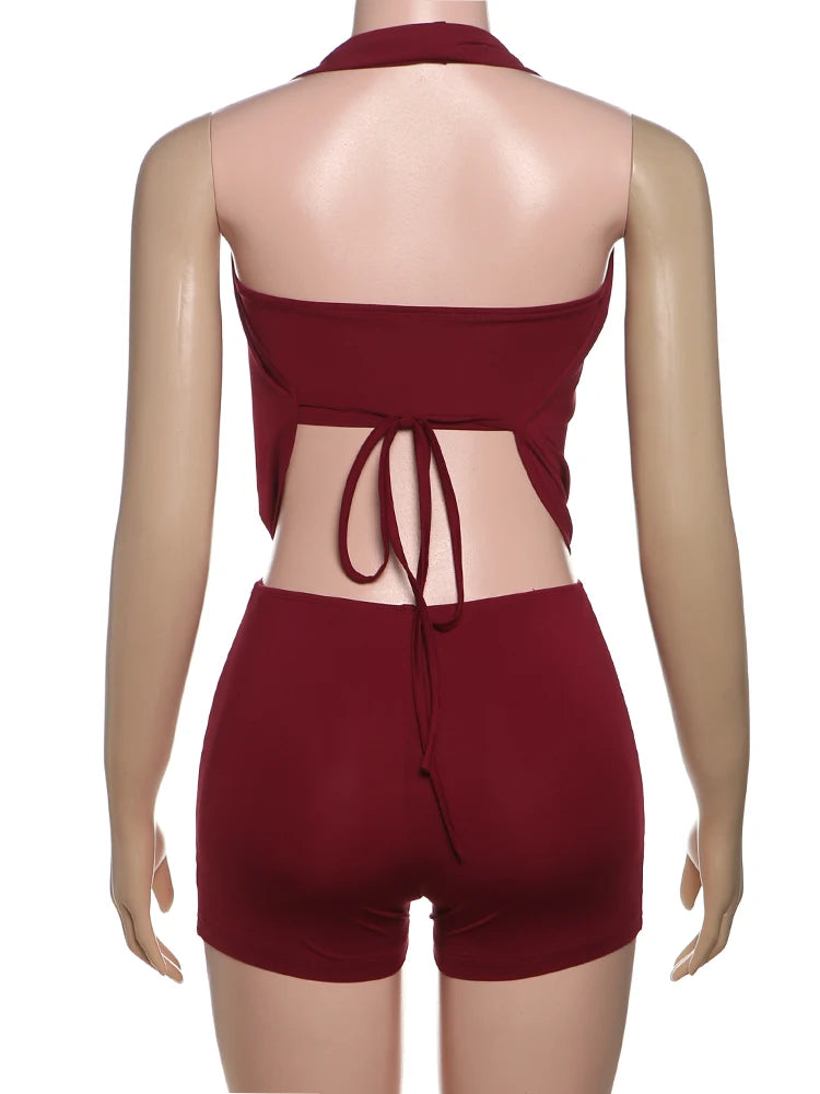 Pleated Backless Slim Romper Playsuit for Women Party Wear