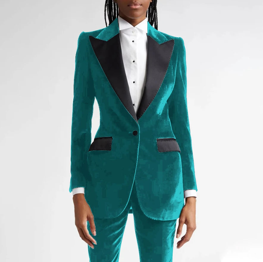 Classic Black Flannel Two Piece Business Suit For Women