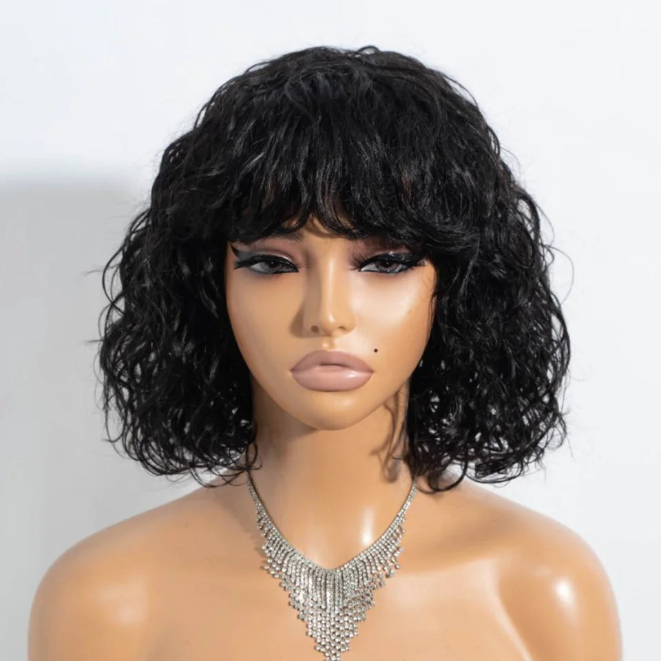 Natural Short Curly Glueless Human Hair Bob Wig for Women