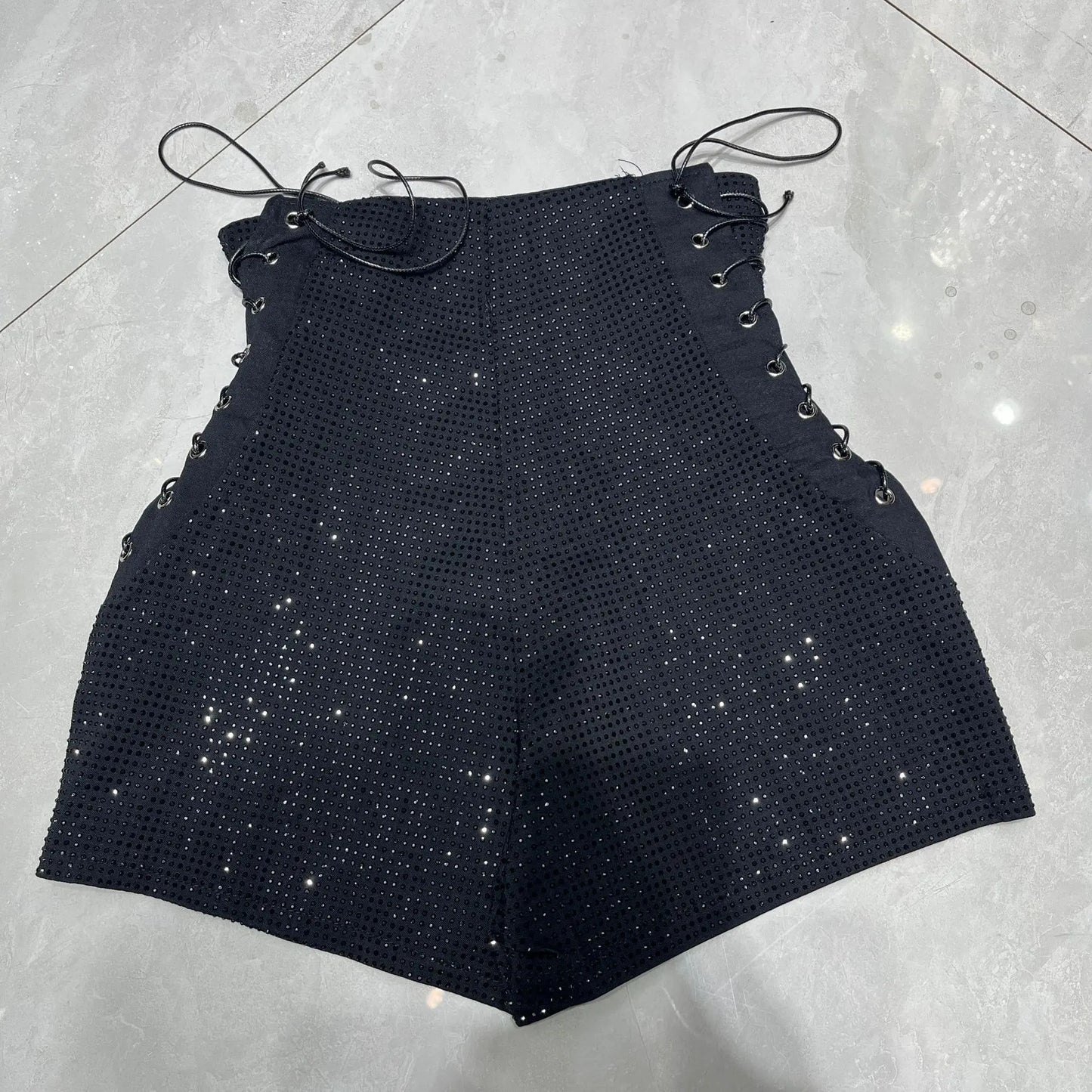 Summer New Fashion Hot Girl Design Heavy High Waistshorts Women's Tie Back Zipper Design Tight Hip Covering Nightclub Hot Pants