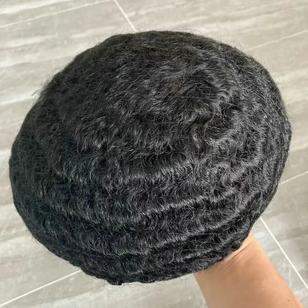 Curly Human Hair Toupee Replacement System for Men