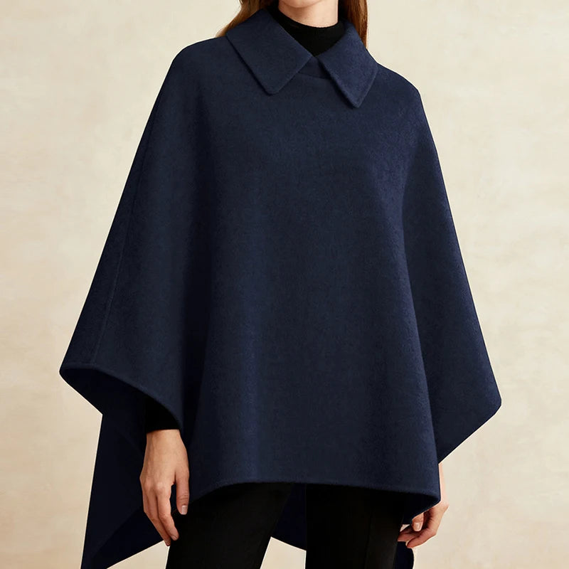 Elegant Patchwork Long Cape Coat With Turn-Down Collar for Women
