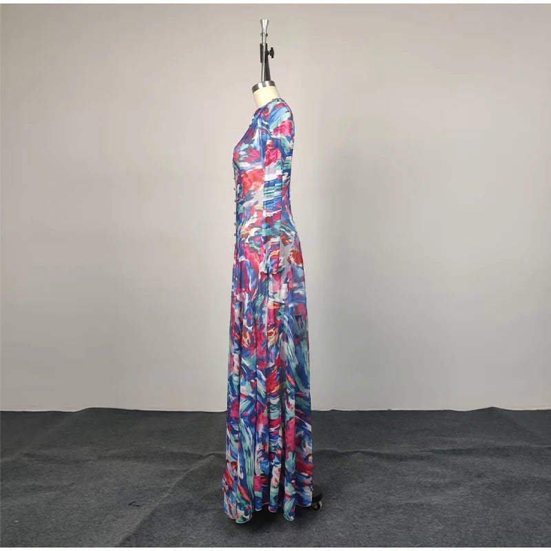 Chic O-Neck Printed Long Sleeve Casual Summer Dress for Women