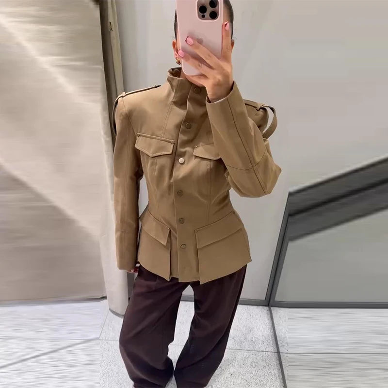 Lightweight Stand Collar Single Breasted Slim Coat for Women