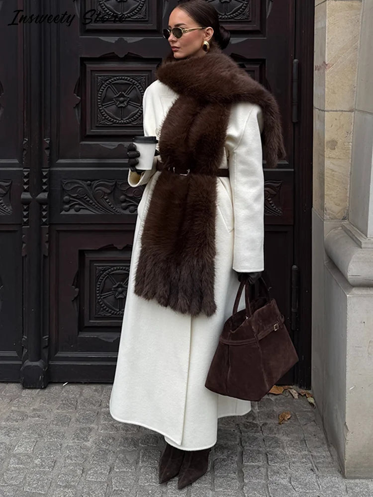 Long Thick Plush Faux Fur Scarf With Fringe for Women