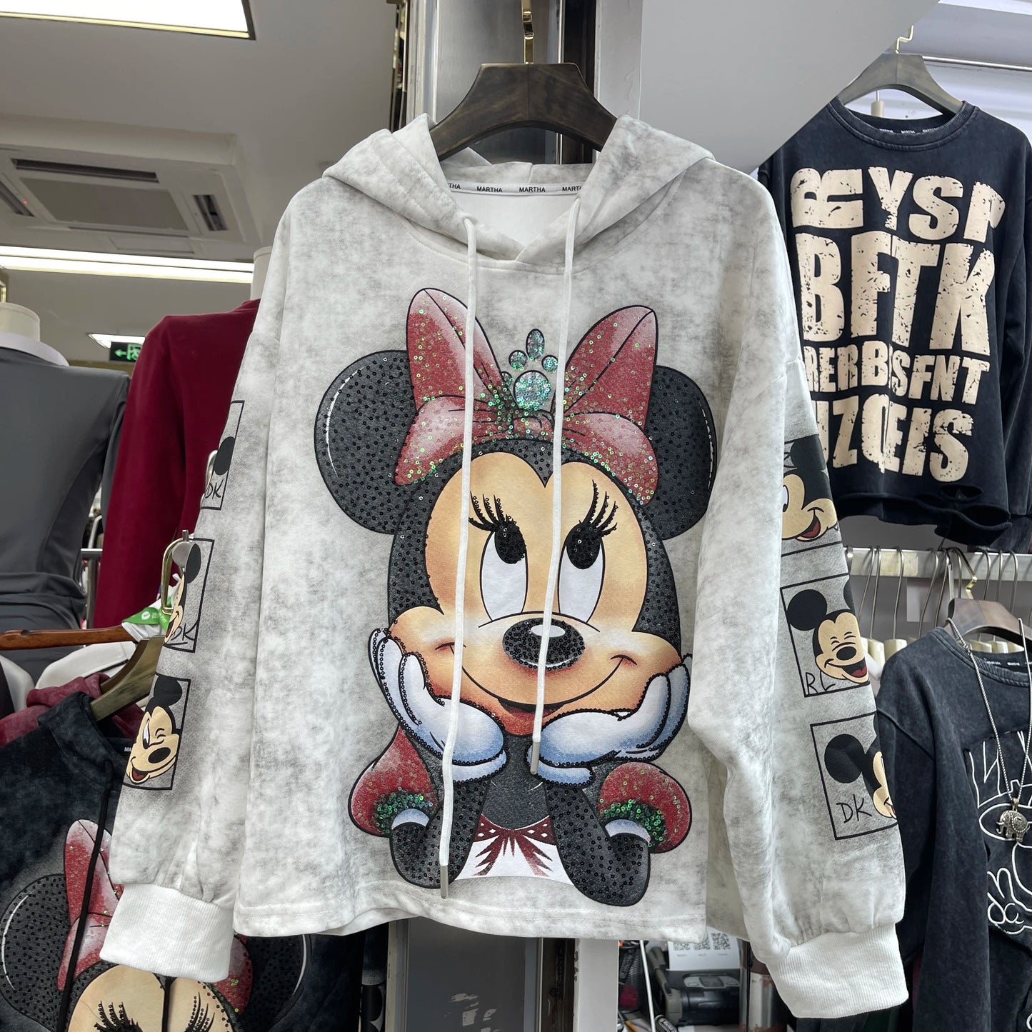 2025 Autumn Winter Heavy Industry Sequin Cartoon Loose Sudaderas Fashion Hoodie Women's Autumn Winter Hooded Pullover Sweatshirt