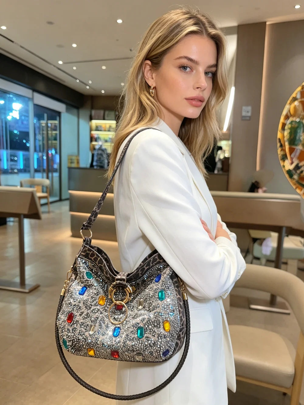 Genuine Leather Crossbody Bucket Bag with Large Capacity for Women