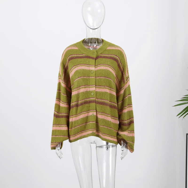 Cozy Jacquard Knit Turn-Down Collar Cardigan for Women