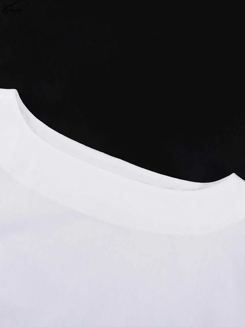 Oymimi Fashion Black Cotton Women's Blouse Elegant O-Neck Long Sleeve Loose Blouses Casual New Solid Lace-Up Blouses Streetwear