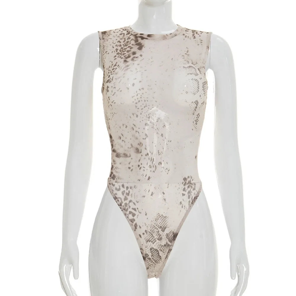 Leopard Print Bodysuit And Split Skirt Set for Women