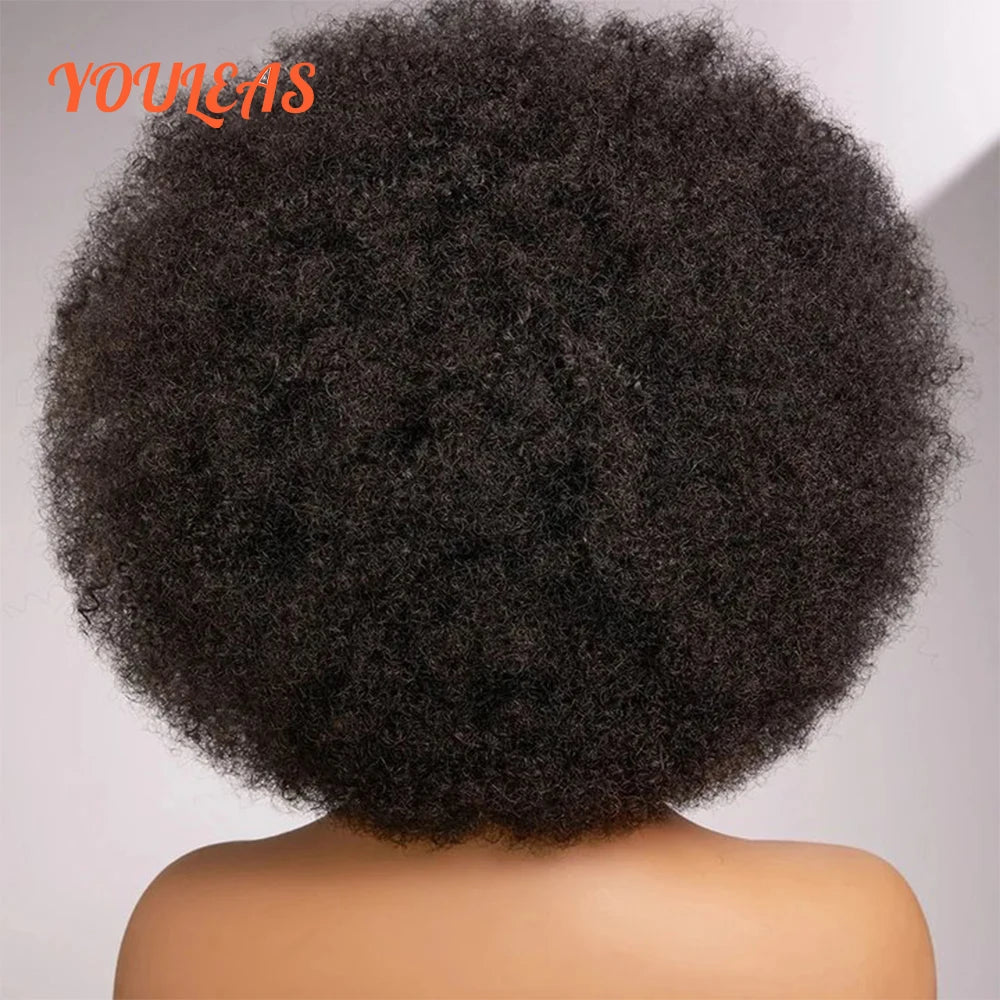 Afro Kinky Curly Wigs Human Hair Wigs With Bangs Full Machine Wigs Short Wigs For Woman Natural Color Curly Wigs Ready To Wear