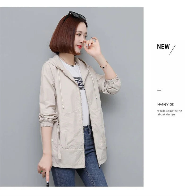 Lining Hooded Coat Female Spring And Autumn Temperament Short Jacket Casual Short Trench Coat Female Hooded Outwear Khaki