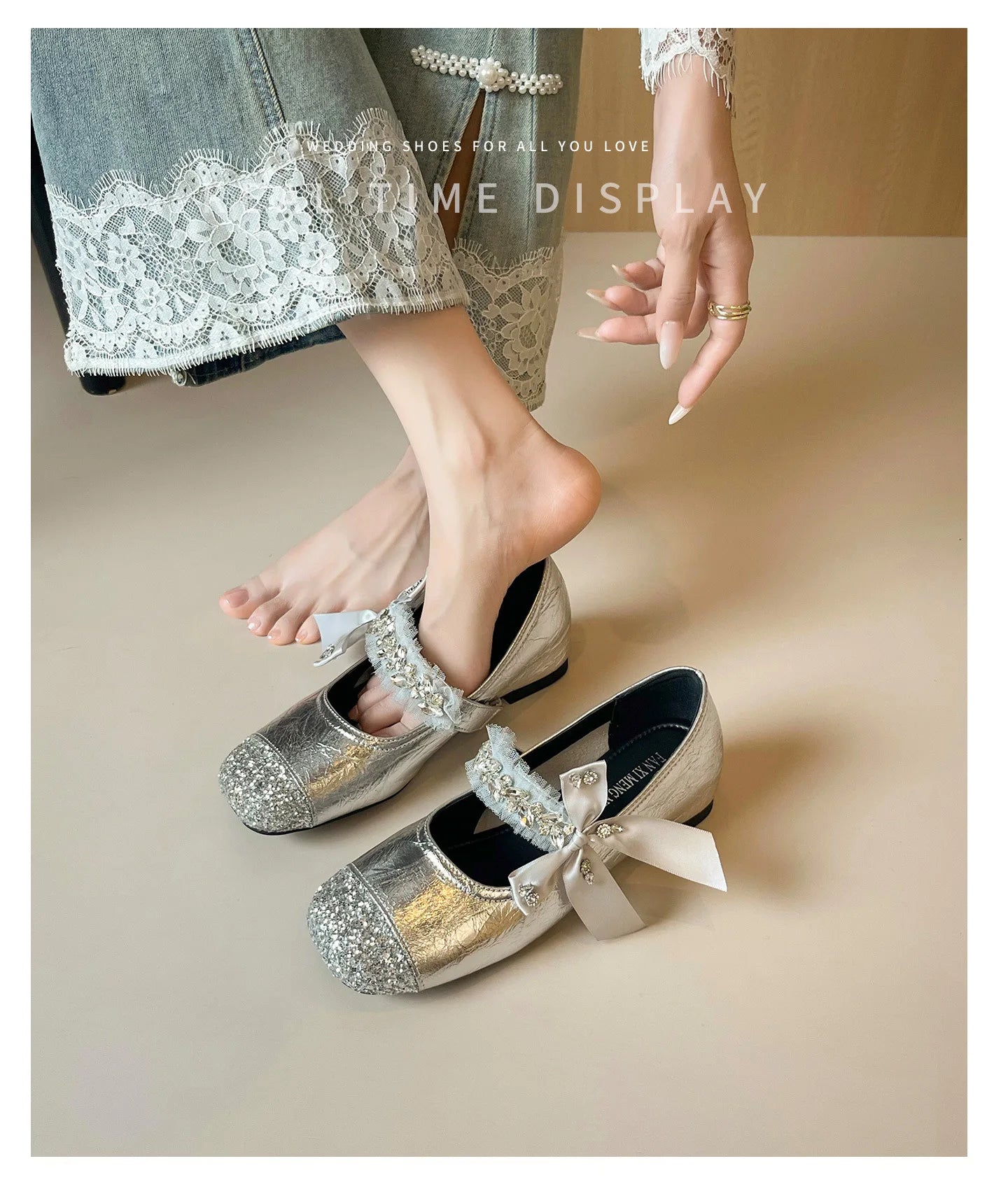 Elegant Rhinestone Bowknot Mary Jane Flats For Women