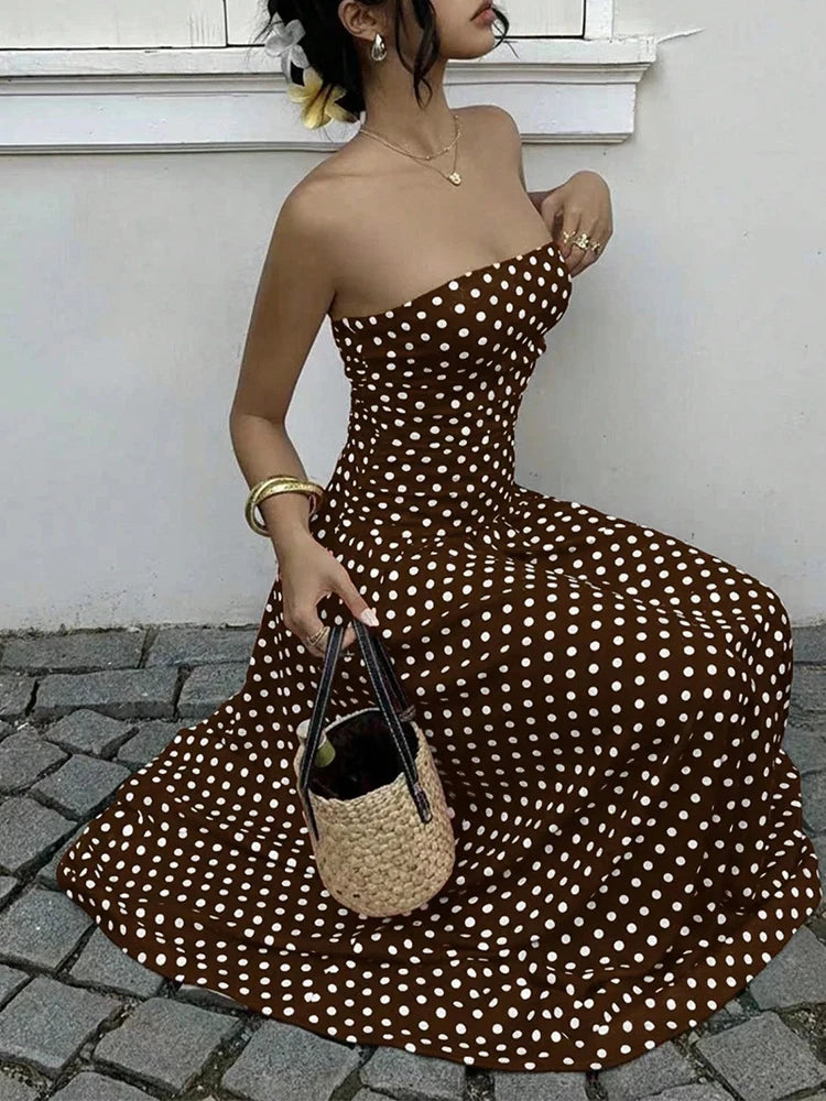 Polka Dot Backless Strapless Maxi Summer Dress for Women