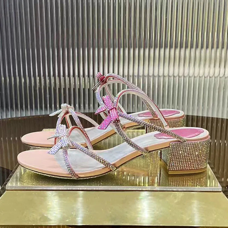 Crystal Rhinestone Butterfly Knot High Heel Sandals for Women