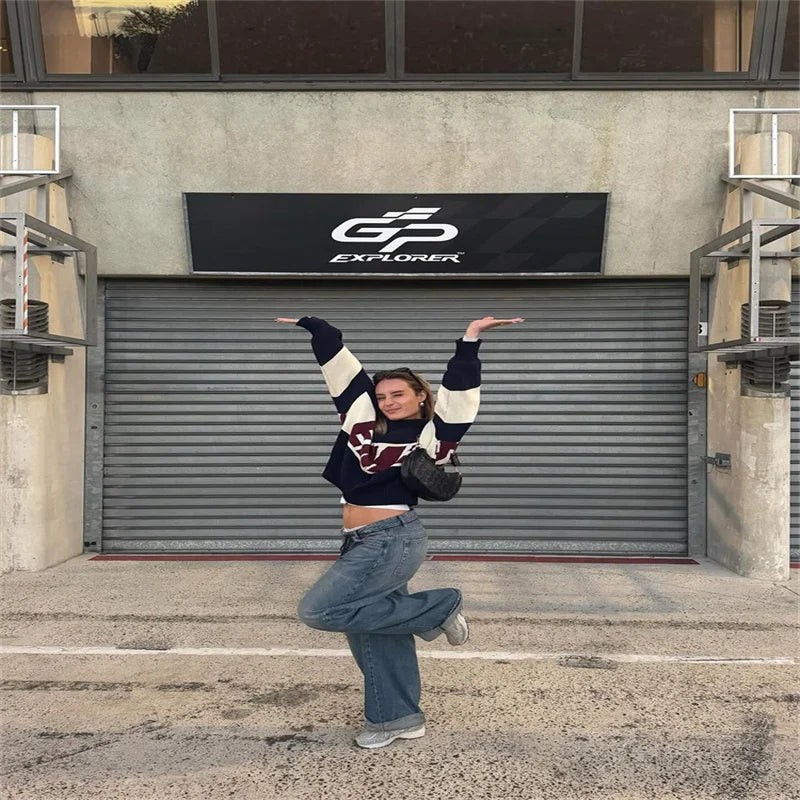 Letter Women 's Sweater Stand Collar Y2k Knit Sweaters For Woman Zipper Full Sleeve Tops Female 2025 Winter Men Jacket Knitwear