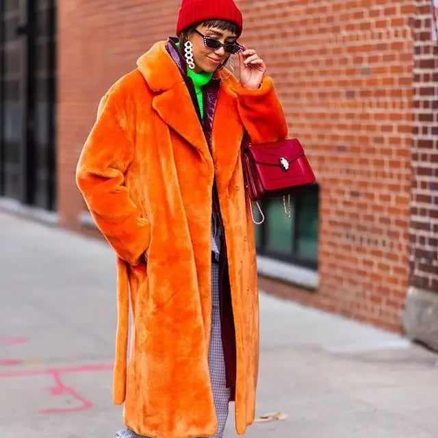 Long Belted Faux Fur Winter Coat