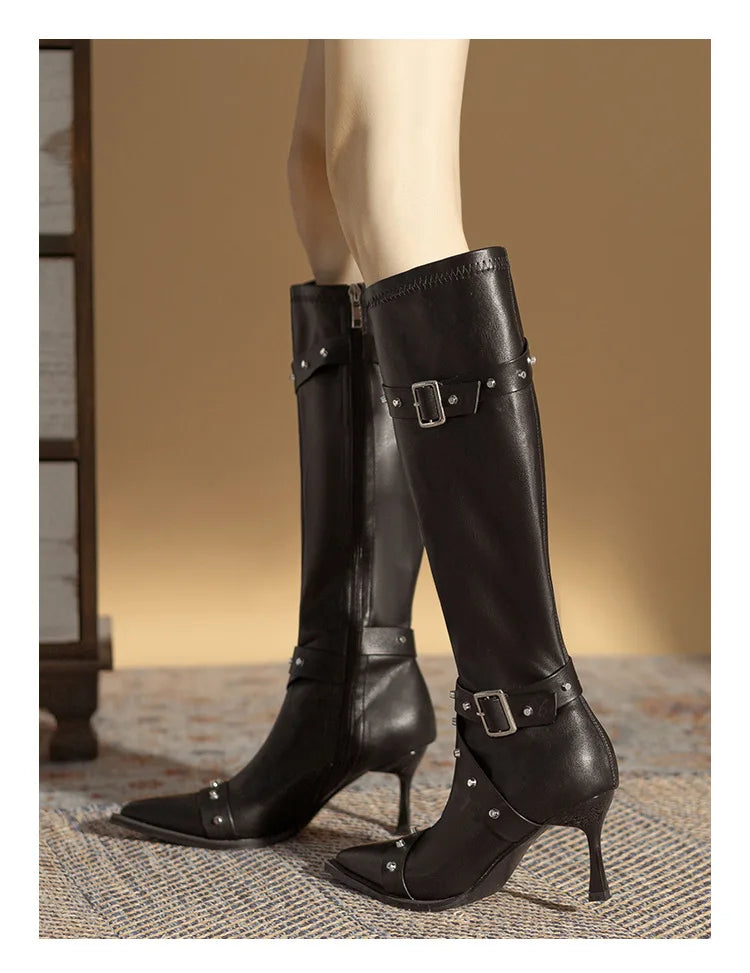 Black Mid Calf Stiletto Boots