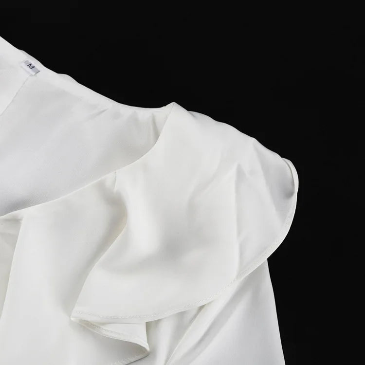 TARUXY Ruffle V Neck Elegant Dress For Women Slim Long Sleeve High Waist Temperament Dresses Femme Party Slit Long Dress Woman