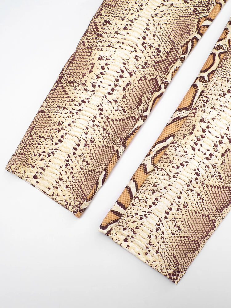 Snake Print Backless Crop Top and Leggings Two-Piece Set for Women