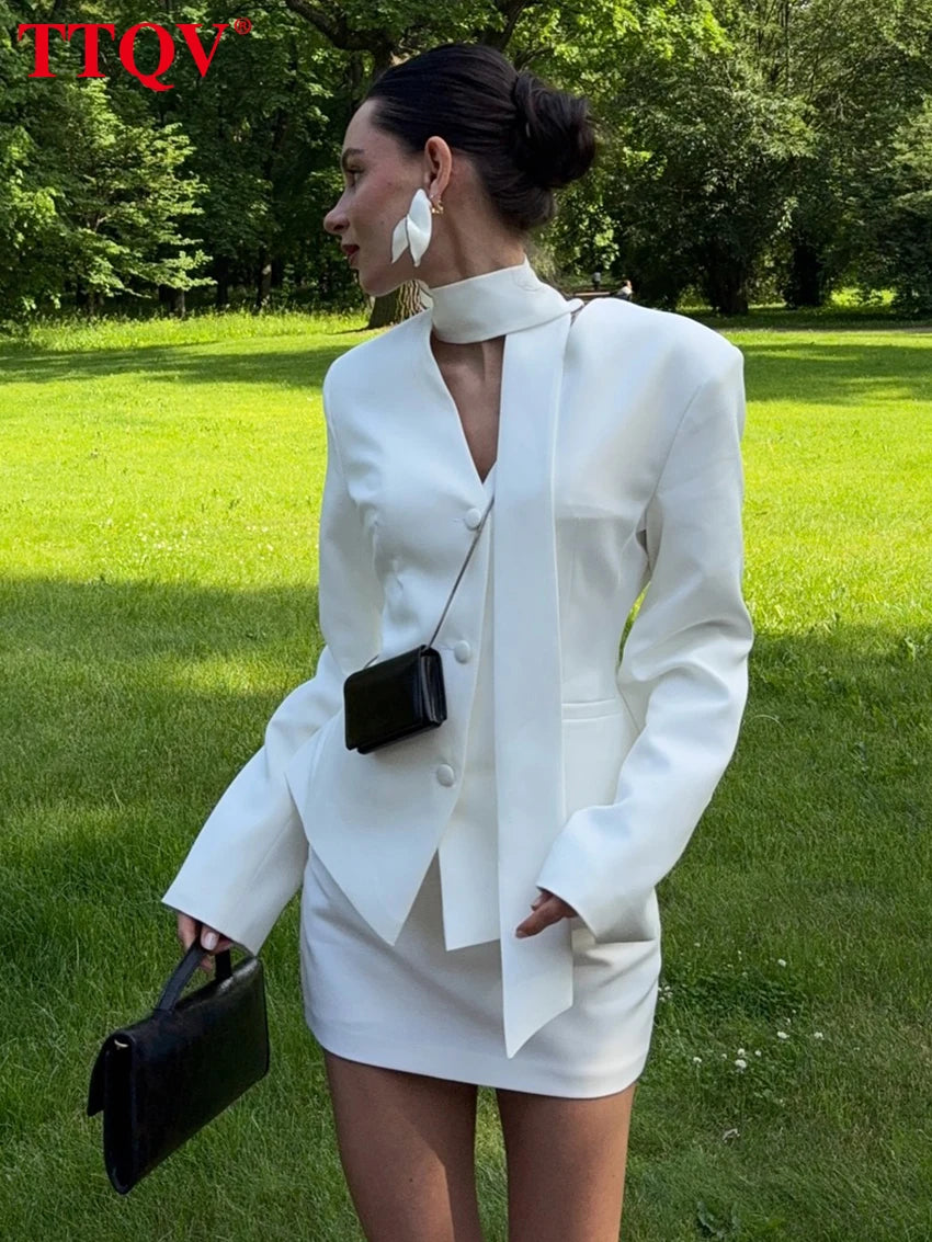 Elegant Long Sleeve Shirt and Mini Skirt Set for Women