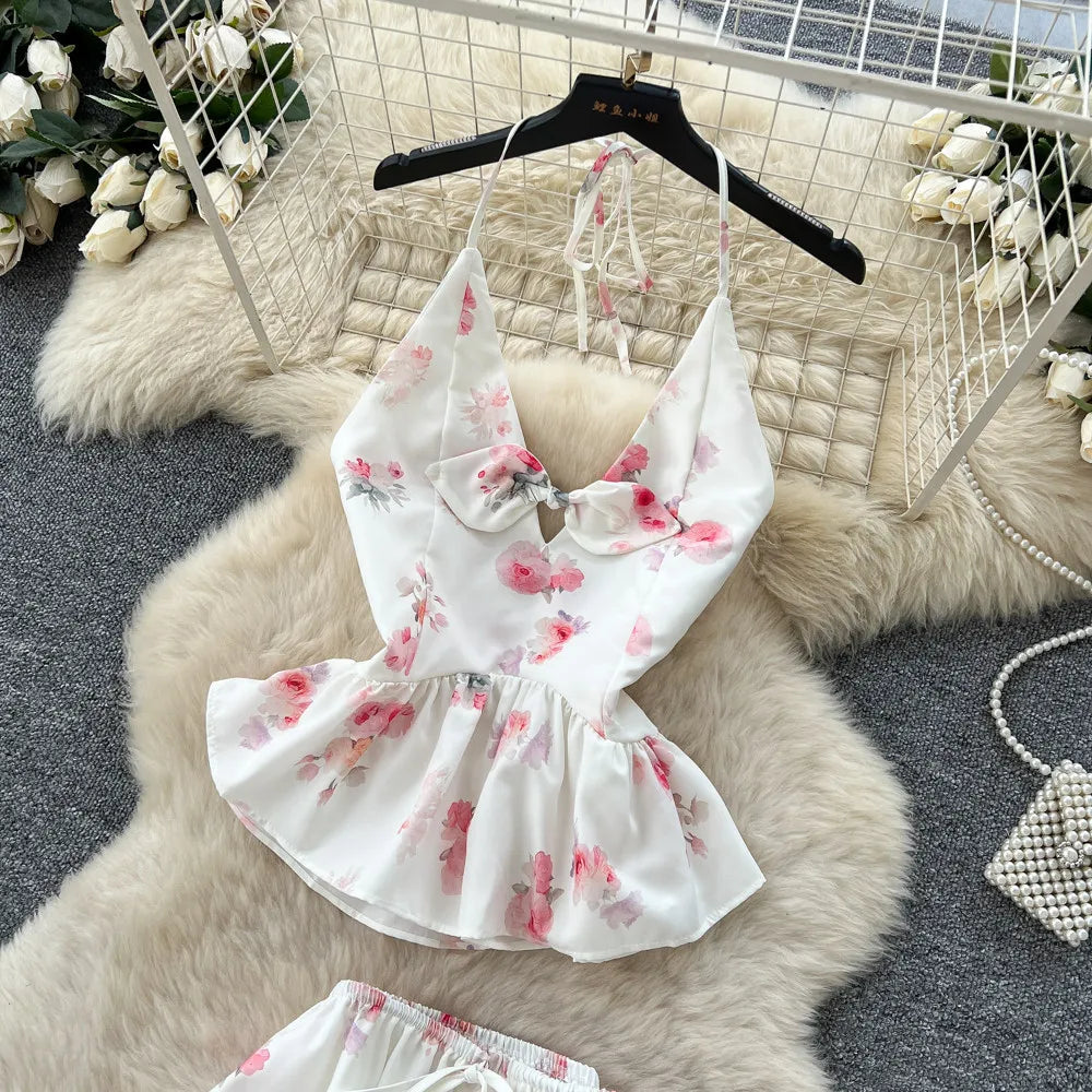 Floral Sling Top And A-Line Skirt Set