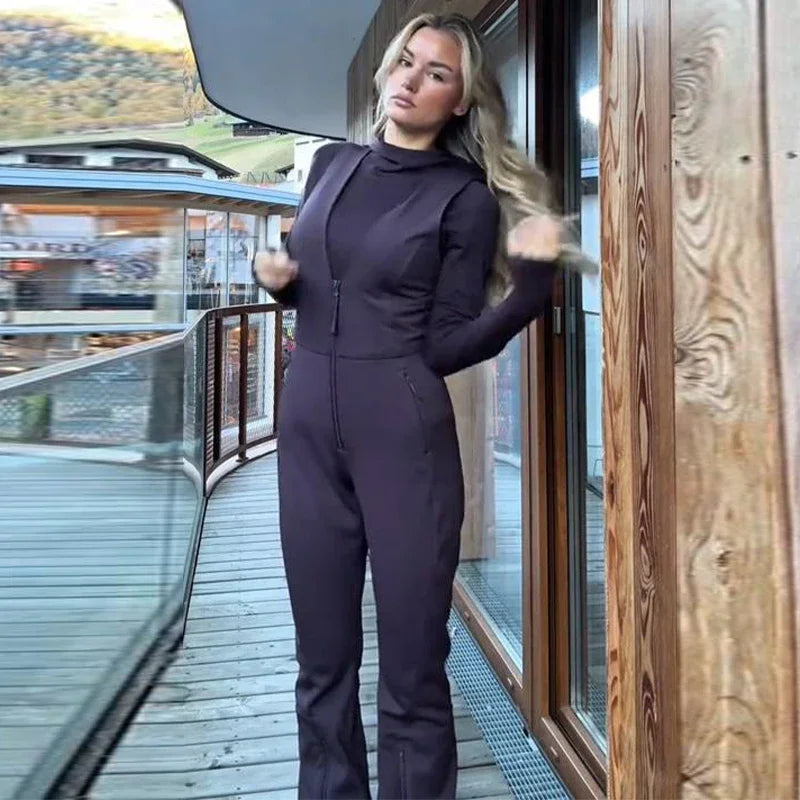 Sleeveless V Neck Ski Jumpsuit With Zippers for Women