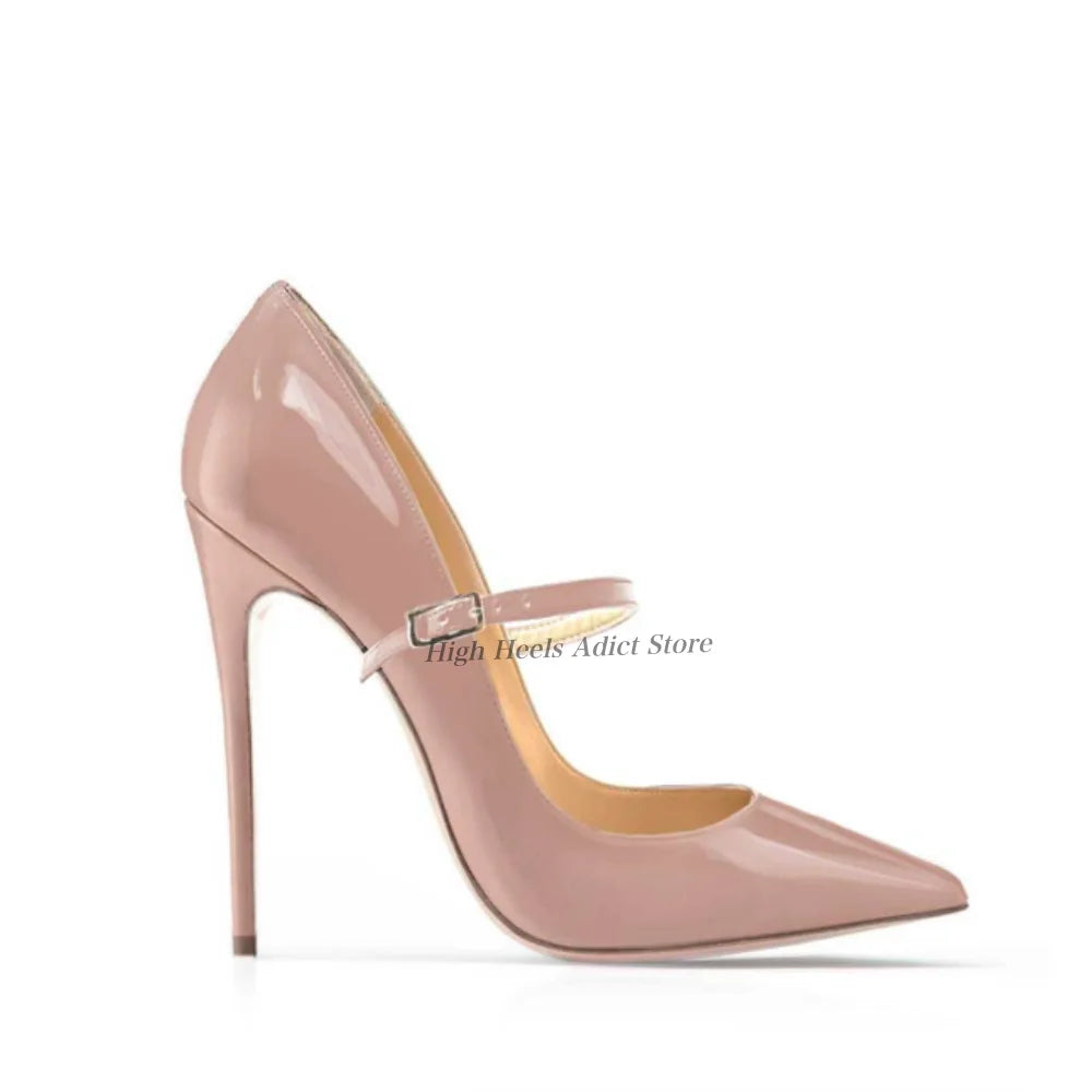Baby Blue Patent Leather Pointy Toe Strappy Pumps For Women