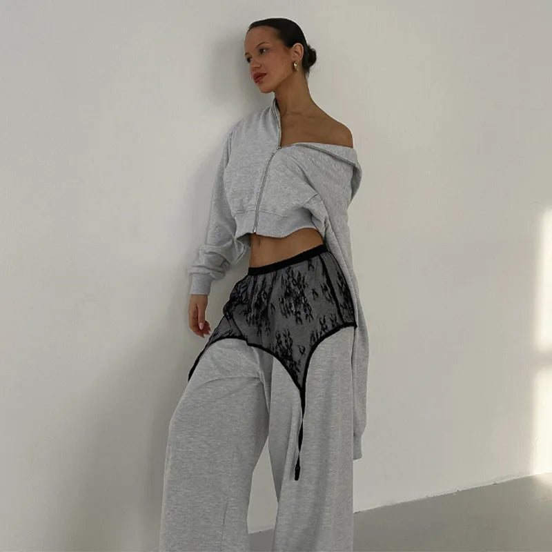 Bohemian Lace Trim Elastic Waist Lounge Pants for Women