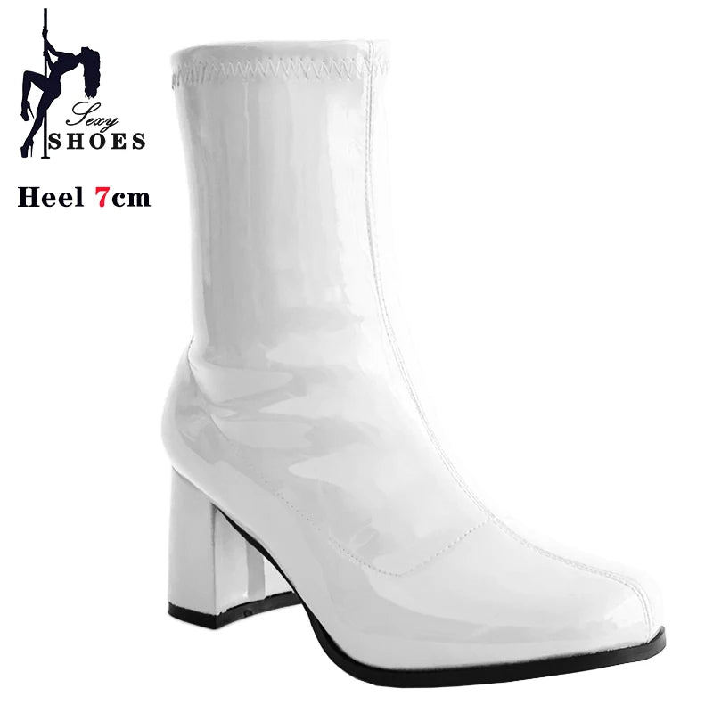 Leather Zip Round Toe Square Heel Ankle Boots for Women