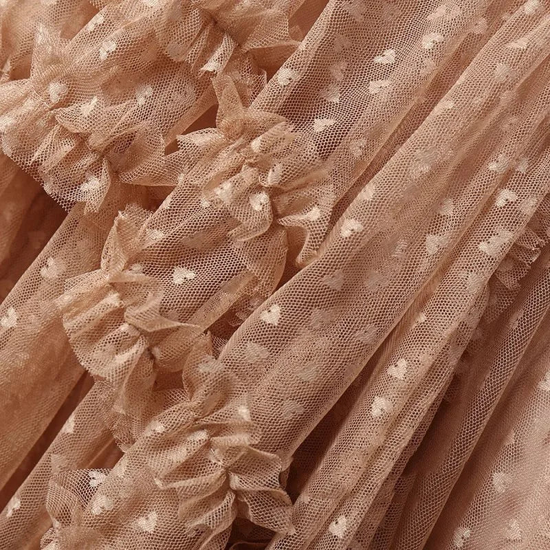 Romantic Vintage Jacquard Tulle Puff Skirt for Women