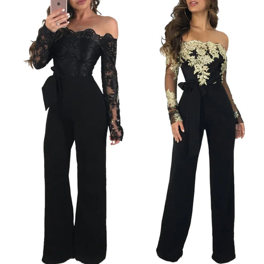 Lace Stitched Wide Leg Jumpsuit