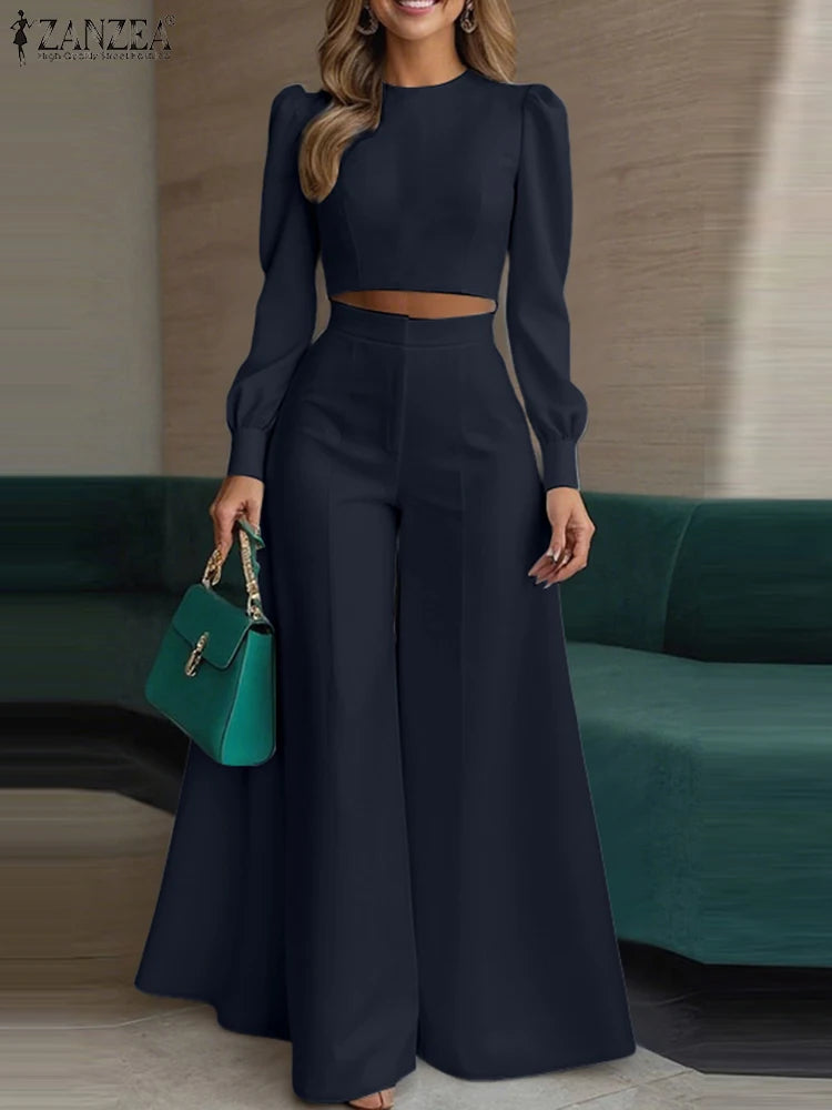 2025 Autumn Pant Sets ZANZEA Fashion 2PCS Women Outfits Solid Tracksuits Suit Long Sleeve Blouses Wide Leg Trousers 2 Piece Set