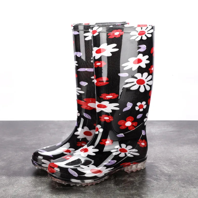 Floral Printed Anti Slip Comfortable Rain Boots For Women