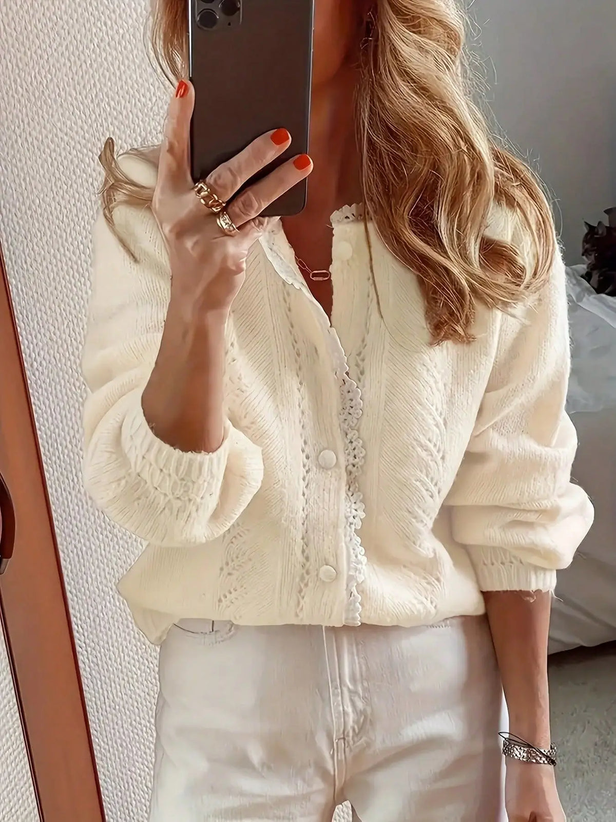 Loose Fit Hollow Out Knit Cardigan Sweater for Women