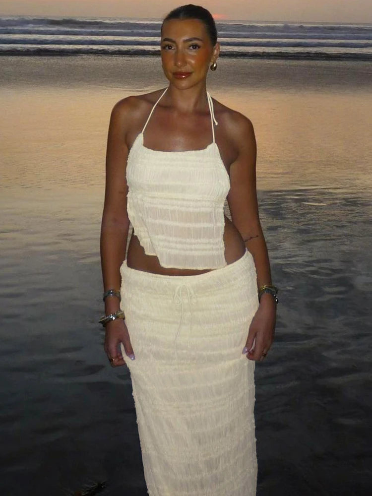 Elegant Backless Halter Two Piece Skirt Set for Women