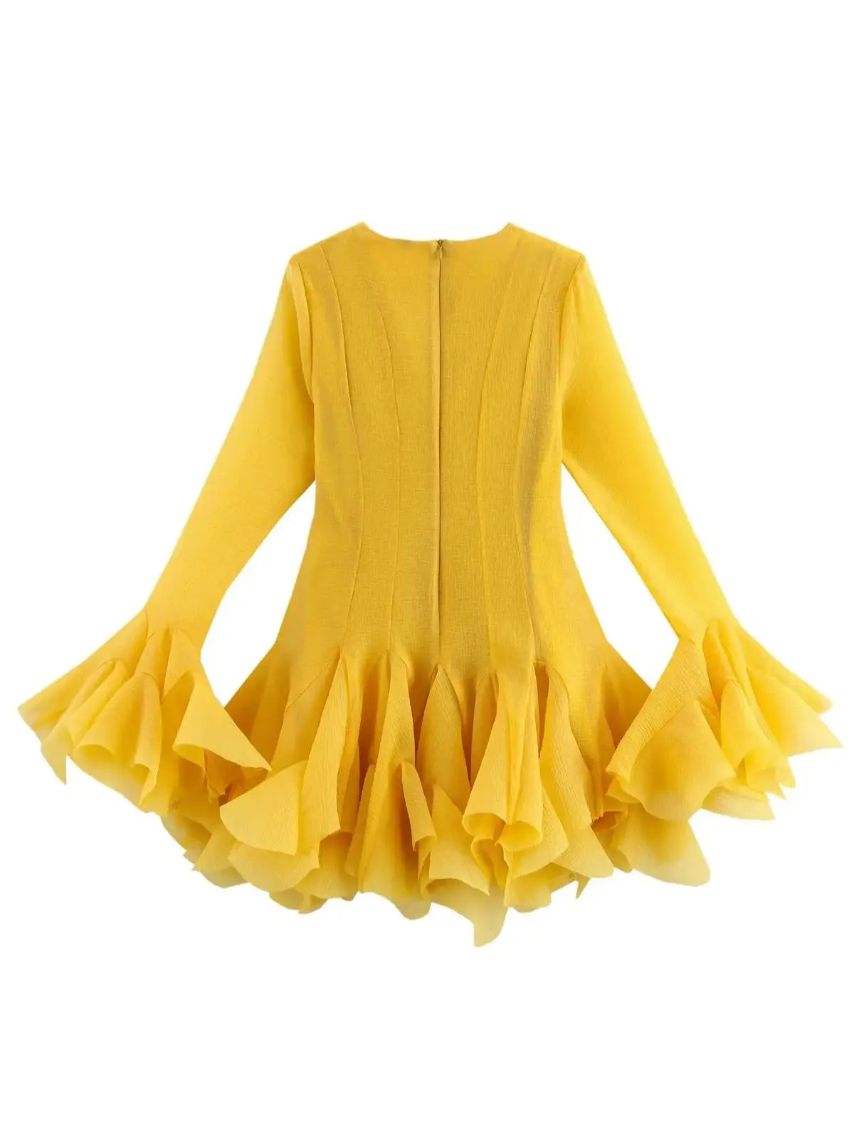 French Style Ruffle Hem Flare Sleeve Mini Dress for Women
