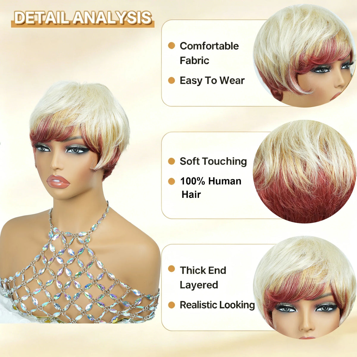 Ombre Blonde Burgundy Layered Human Hair Wig With Bangs for Women