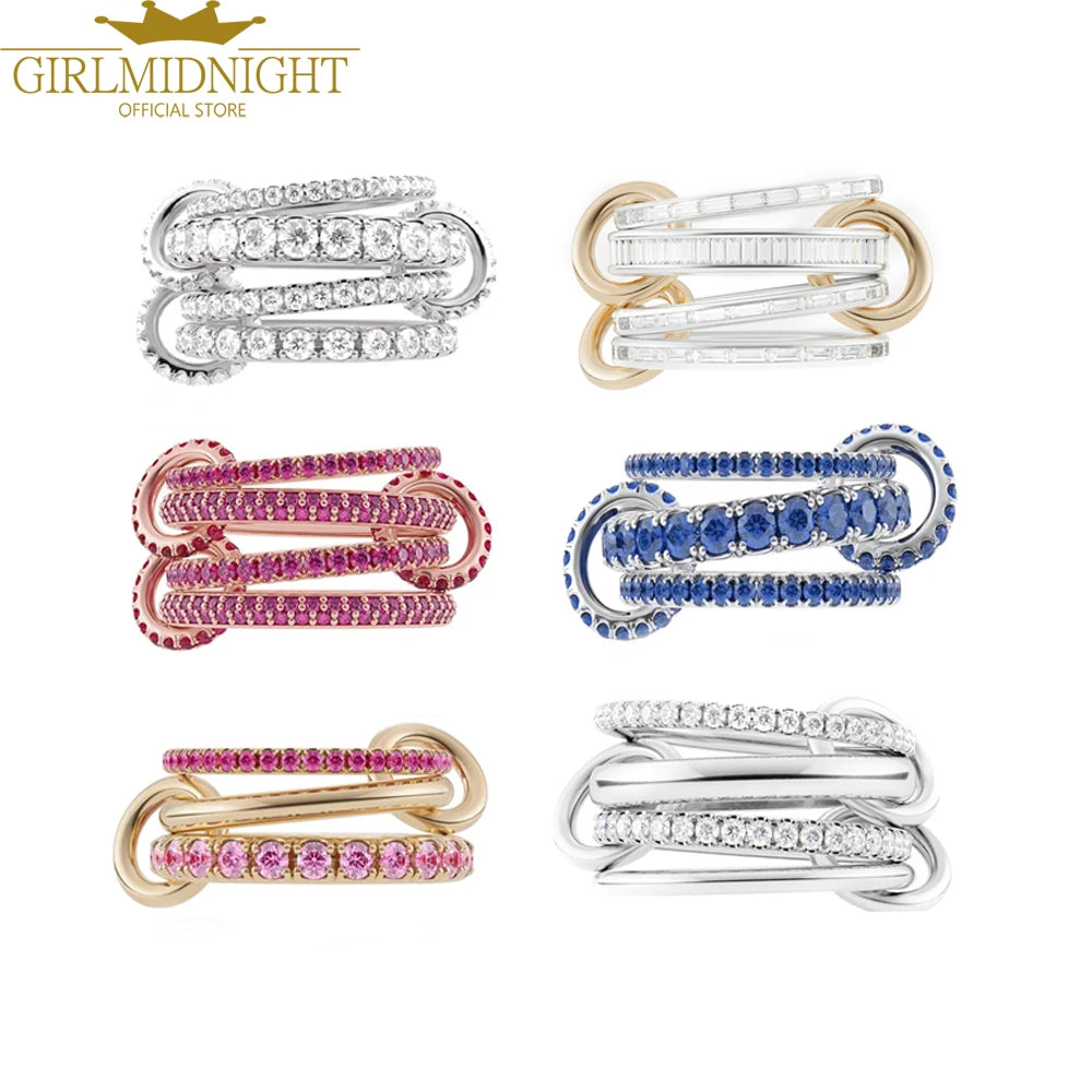 Gold Tone Pink Zircon Stacking Band Rings for Women
