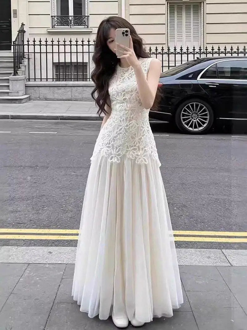 Regular Fit Crew Neck Embroidered Summer Midi Dress for Women