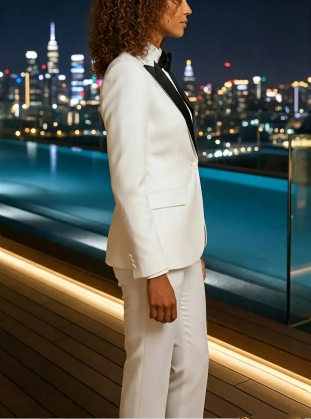 Ladies 2 Piece Suit White Suit Black Tuxedo Lapel Suits Elegant Pantsuit Tuxedo Style Business Suit (Blazer+Pants)