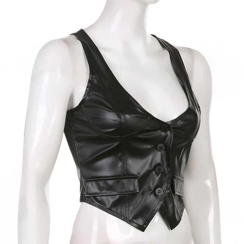 Vintage V Neck Button Up Sleeveless Vest for Women