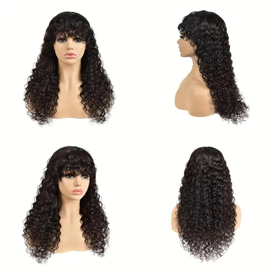 Water Wave Glueless Human Hair Wig With Bangs for Women