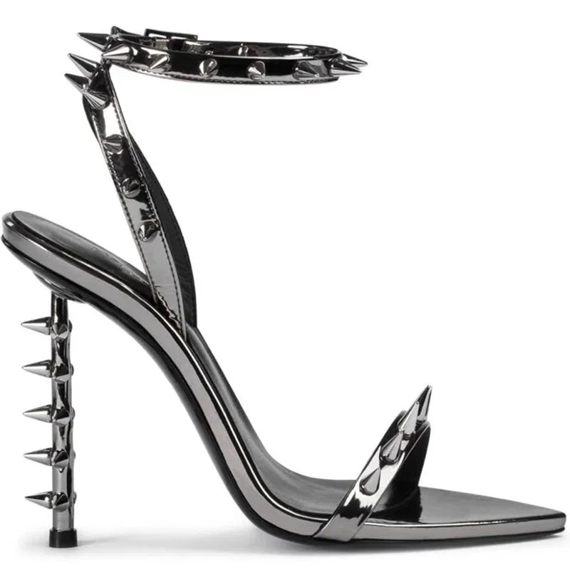 Pointed Toe Rivet Ankle Strap Stiletto Sandals for Women